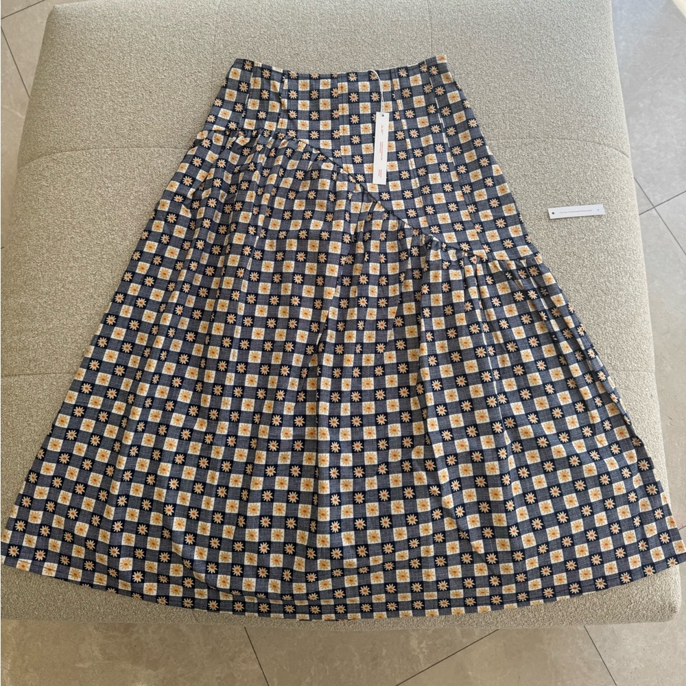 NWT LISA SAYS GAH MAEVE MIDI SKIRT- NAVY DAISY GINGHAM - SIZE S - Picture 7 of 9